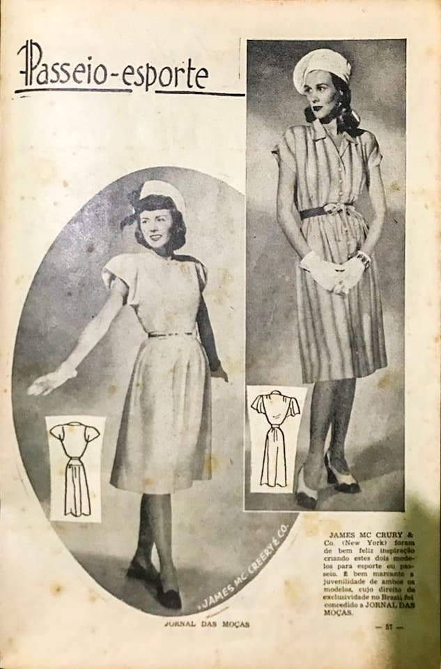 A imagem mostra a capa e uma matéria do Jornal das Moças, a revista mais antiga do acervo de Gercy Volpato, datada de 28 de novembro de 1946.